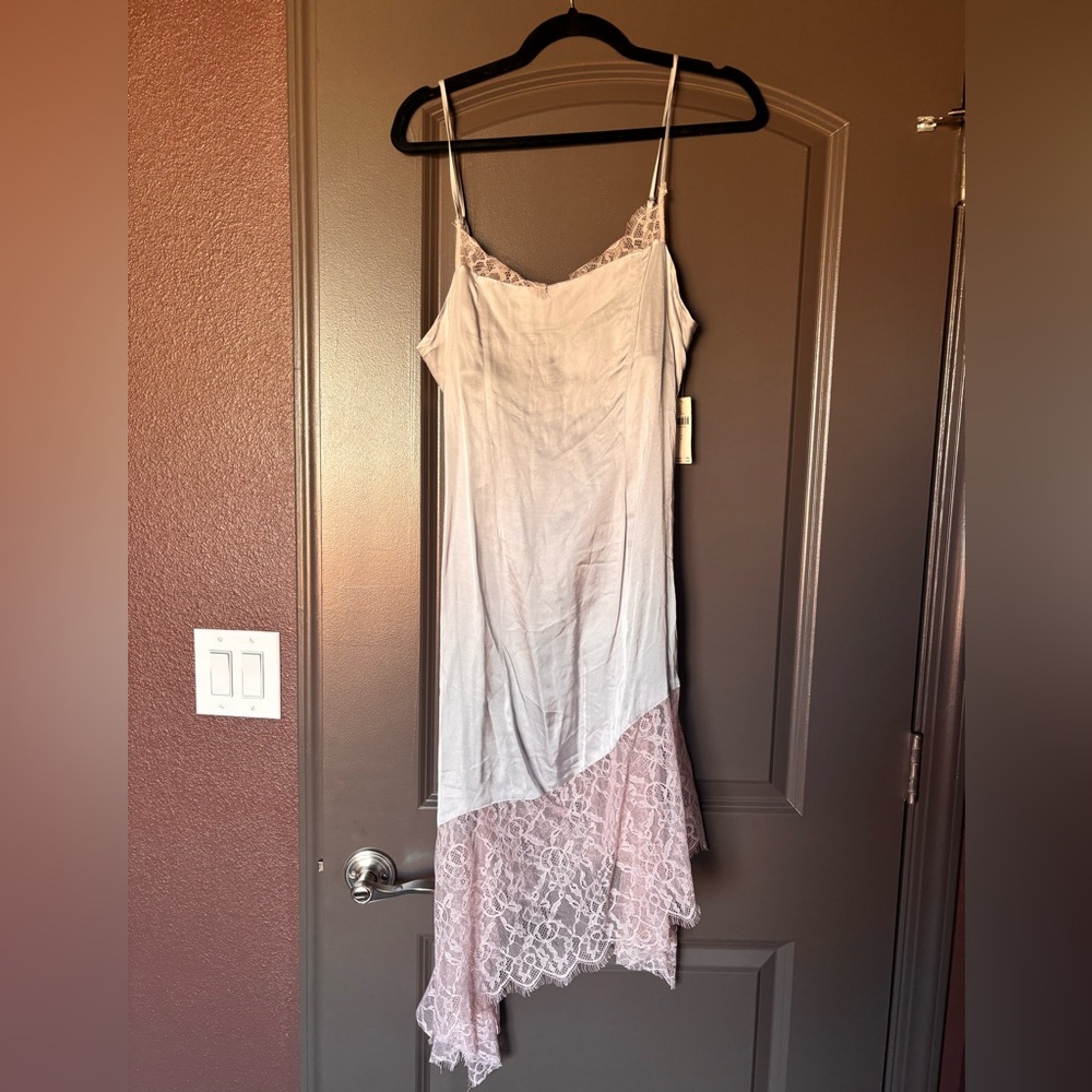 Elegant Silver & Pink Lace Slip Dress